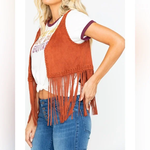 IDYLLWIND Fueled By Miranda Lambert NEW STRINGS FRINGE BROWN VEST Size Small - Picture 2 of 13